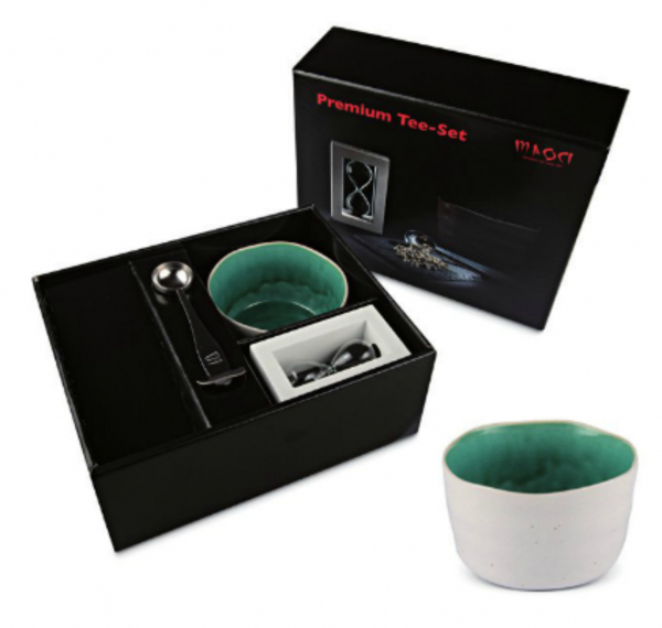 Premium Tee-Set Weiß/Türkis - inkl. 50g Tee deiner Wahl